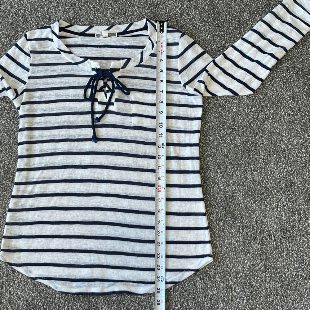Pleione  Navy Striped Long Sleeve Knit Top Size M - Picture 6 of 8
